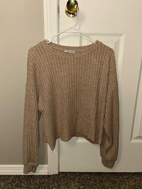 Zara Beige Ribbed Crewneck Sweater - Size Small